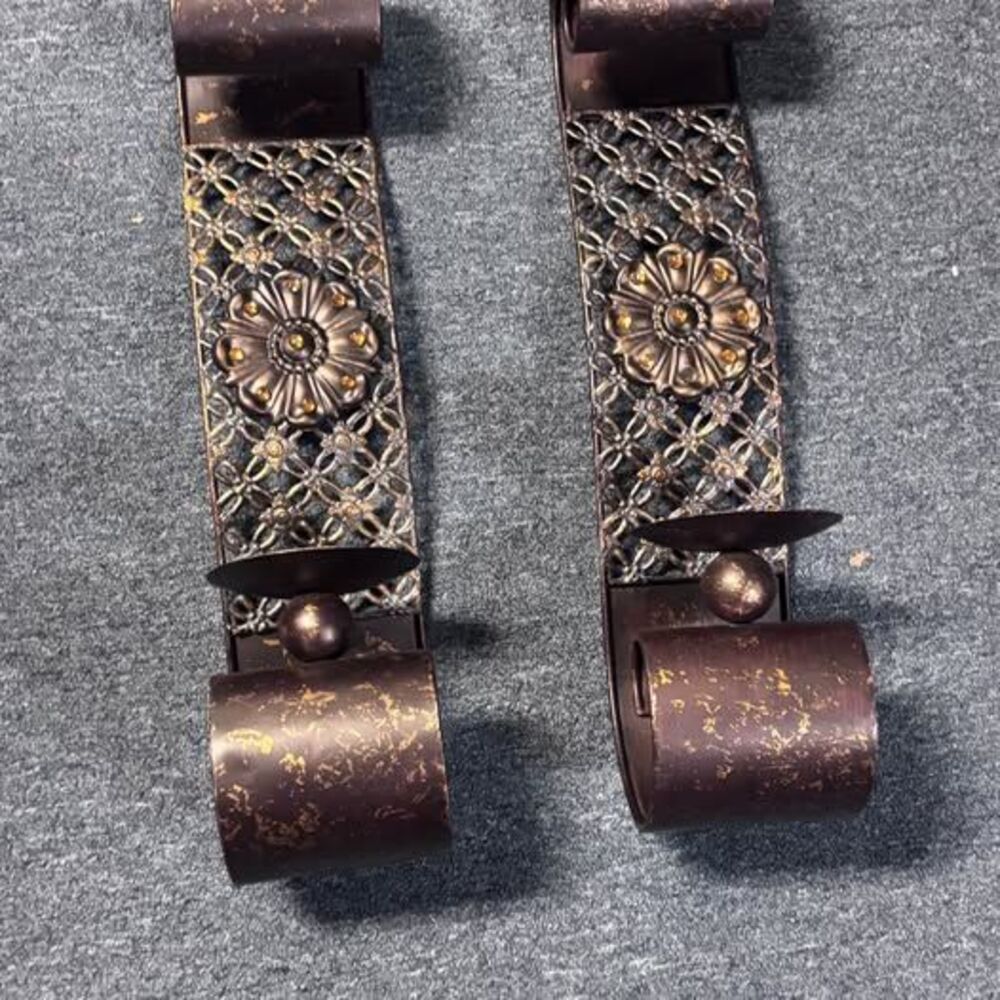 Pair of Bronze Metal Wall Sconces Candle Holders